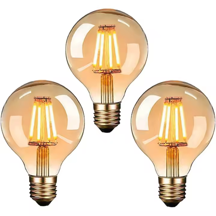 Bomba LED Edison Vintage, E27 Tornillo Bombilla 6W (Equivalente a 60W) G80 Globo Decorativo Bombillas Blanco Cálido 2700K - 3 Cuenta - 1