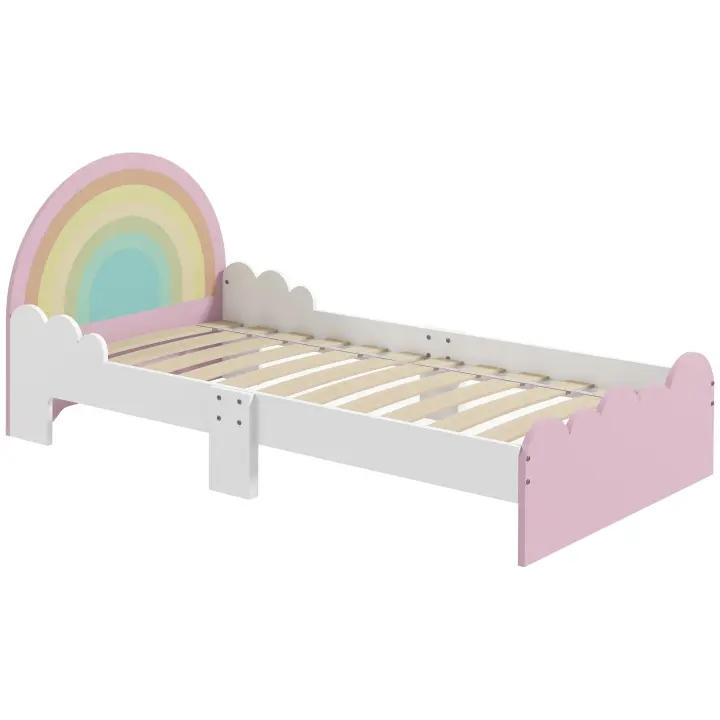 ZONEKIZ Cama para Niños de 3-6 Años 143x74x66 cm Cama Infantil de Madera en Forma de Arcoíris Mueble de Dormitorio Moderno Carga 80 kg Rosa - 1