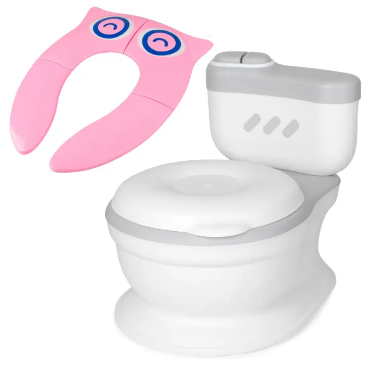 Toral Orinal Bebe 2 años Musical Acolchado con Sonido - Incluye Reductor WC Niños Plegable Rosa. Perfecto como Adaptador WC Niños - Orinales Infantiles +18m Modelo Poopy - 1