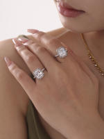 Encanto Anillo cuadrado de circón blanco para mujer, anillo de dedo de promesa de pareja chapado en oro de acero inoxidable de alta calidad, accesorios de boda de lujo, no se decolora, anillo de dedo índice de lujo ligero a la moda de acero de titanio - details 2