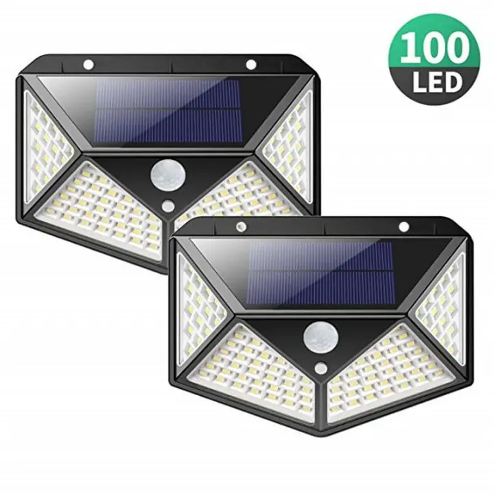 Lámpara solar para exteriores 【Versión potente, paquete de 2】 100 LED 2200 mAh Iluminación exterior impermeable Luz solar de 270 ° Sensor de movimiento Foco solar de 180 ° Lámpara de pared solar para jardín - 1