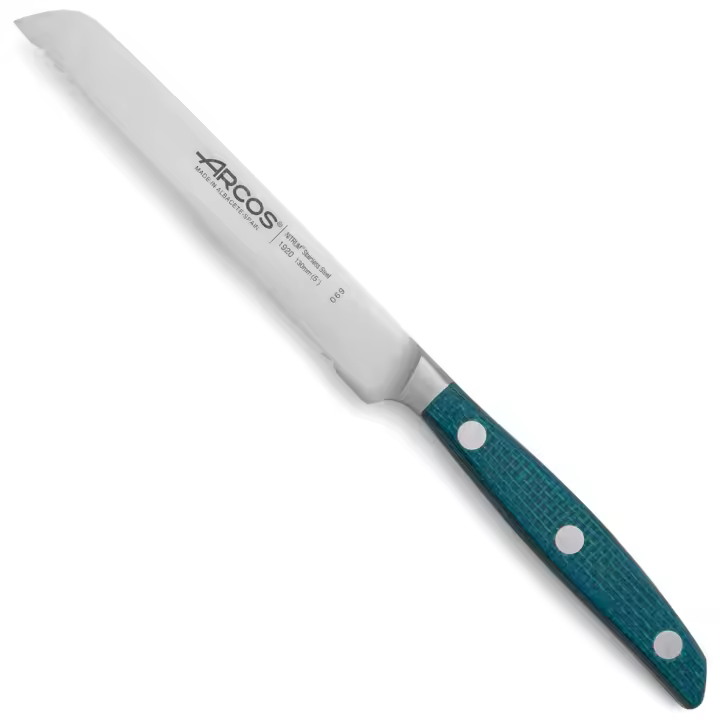 ARCOS Brooklyn - Cuchillo Tomatero (130 mm) - Hoja de Acero Inoxidable Forjado Nitrum® - Mango de Micarta Tonos Azulados - 1