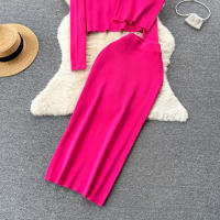 Conjunto De Ropa De Mujer REALEFT Otoño Invierno 3 Piezas Traje De Tejido Knitted Cardigan De Botón Sencillo Y Tops Falda Elegante Para Oficina - details 12