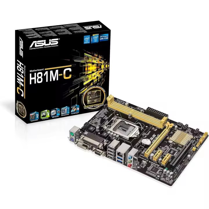 T. Madre ASUS H81M-C/CSM, Chipset Intel H81 Exp., Soporta: Core i7/i5/i3 de Socket 1150, Memoria: DDR3 1600/1333/1066 MHz, 16 GB Max, Integrado: Audio HD, Red, USB 3.0 y SATA 3.0, Micro-ATX, Ptos: 1xPCIEx16, 2xPCIEX1 - 1