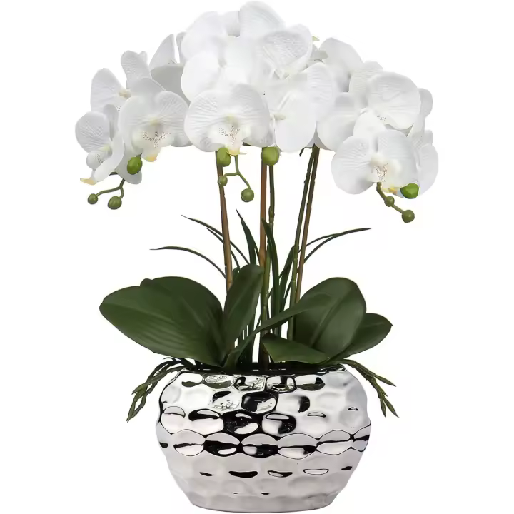 Planta Artificial orquídeas Decorativas como Flores Reales Ligero Maceta de cerámica decoración de Mesa alféizar de Ventana Altura 47 cm Blanco - 1