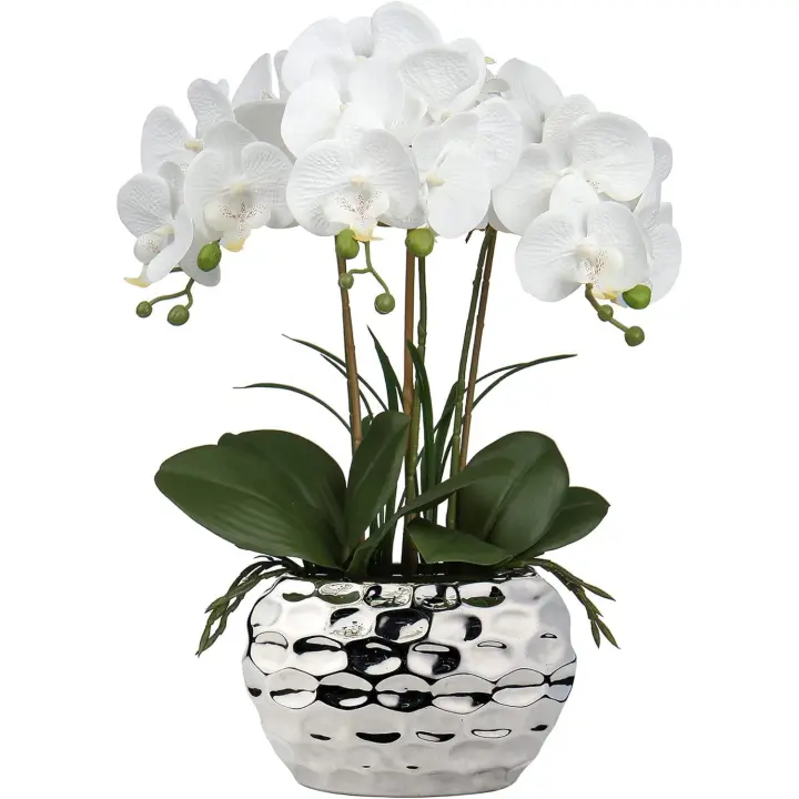 Planta Artificial orquídeas Decorativas como Flores Reales Ligero Maceta de cerámica decoración de Mesa alféizar de Ventana Altura 47 cm Blanco - 1