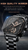 Reloj De Hombre POEDAGAR Moda Luminoso Impermeable Cronógrafo Fecha Reloj De Pulsera Acero Inoxidable Cuarzo Cuadrado Relojes Para Hombres - details 9