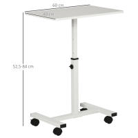 HOMCOM Mesa Auxiliar con Ruedas Mesita Lateral para Sofá Cama con Altura Ajustable Marco de Metal y Frenos para Dormitorio Salón 60x40x52,5-84 cm Blanco - details 3