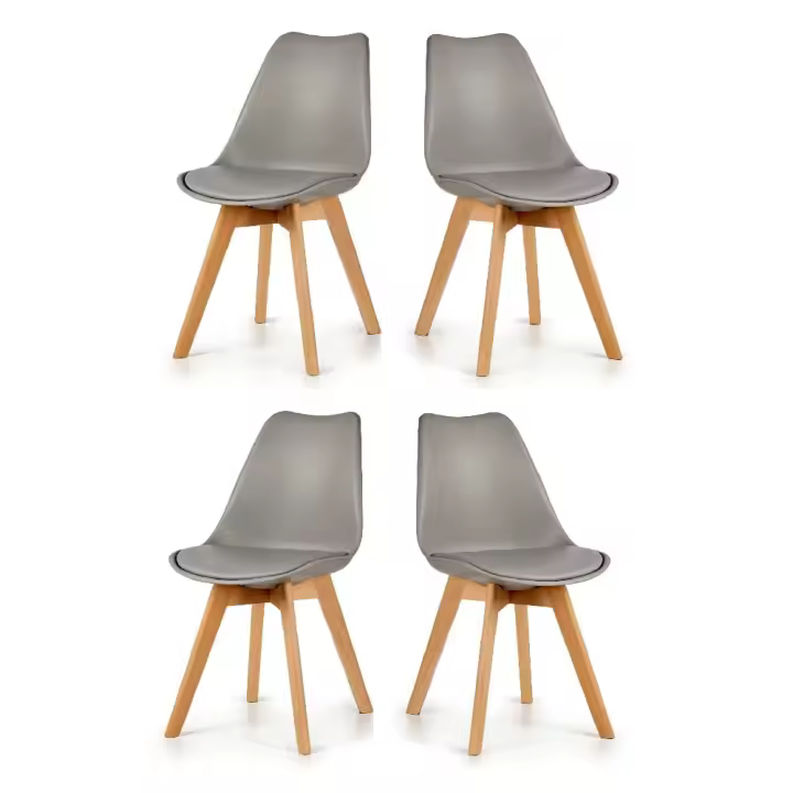 Juego de 4 sillas, color gris, asiento con cojín, estilo nórdico, patas de madera - 1