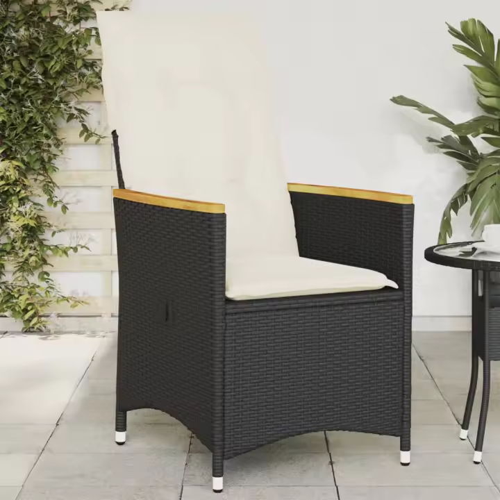 vidaXL Sillón reclinable de jardín con cojines ratán sintético en color Gris/Negro y crema | acolchados duraderos para sofás de jardín terraza exterior - 1