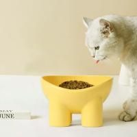 Tazón De Gato De Plástico Con Protección De Cuello Y Boca Oblicua En Colores Macarón Estilo Pierna De Elefante Antideslizante Alta Cadera Para Mascotas - details 10