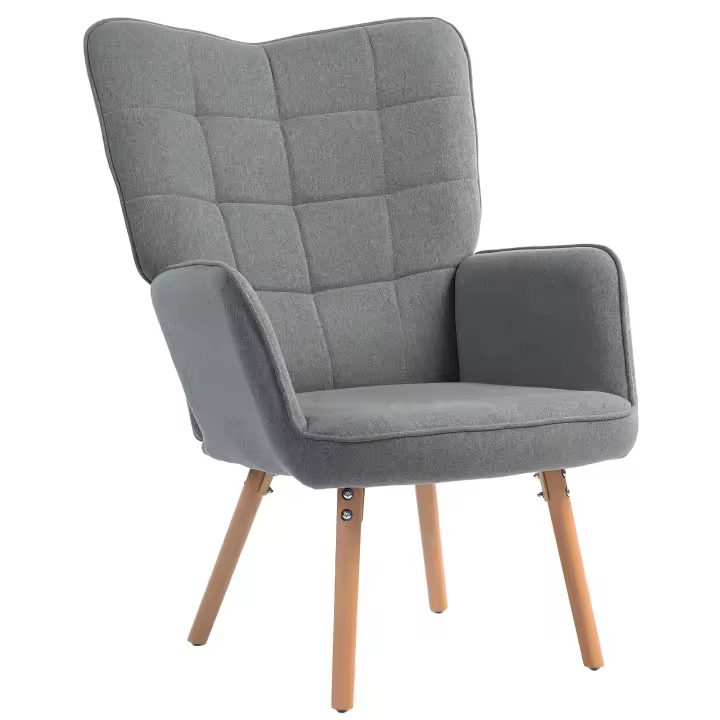 HOMCOM Butaca de Salón Moderna Sillón con Respaldo Alto Reposabrazos Tela de Lino y Patas de Madera de Haya para Comedor Cocina 71x76x101 cm - 1