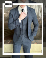 Traje De Tres Piezas Para Hombre Estilo Coreano Moda Ajustada Formal Boda Elegante Conjunto Chaqueta Pantalón Cuello Redondo - details 11