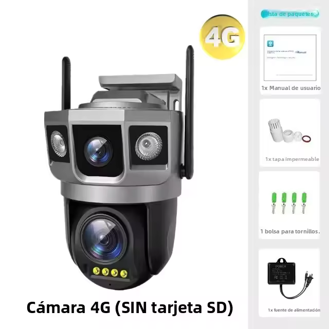 Cámara IP Exterior 4G Con Lente Dual 6K 12MP CCTV Visión Nocturna Color Audio Seguimiento Automático 3 Pantallas Inalámbrica - 1