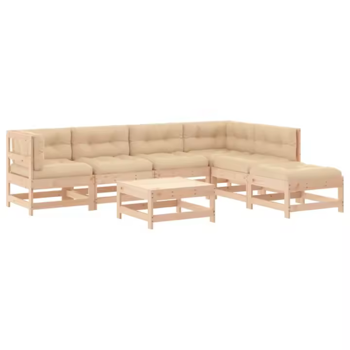 vidaXL Juego de muebles de jardín 7 piezas y cojines madera maciza - 1