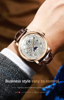 Reloj Mécanico Para Hombre LIGE 2024 Lujo Cuero Impermeable Con Fase Lunar Automática Resistentes Al Choque Y Sorpresa Display De Mes Y Día Completo - details 5