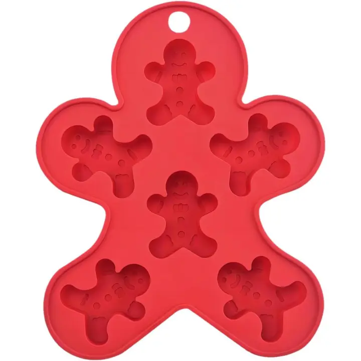 Molde de silicona para tartas de hombrecito de jengibre de Navidad, 6 cavidades, moldes para hornear de jengibre, moldes para dulces, moldes para jabón - 1