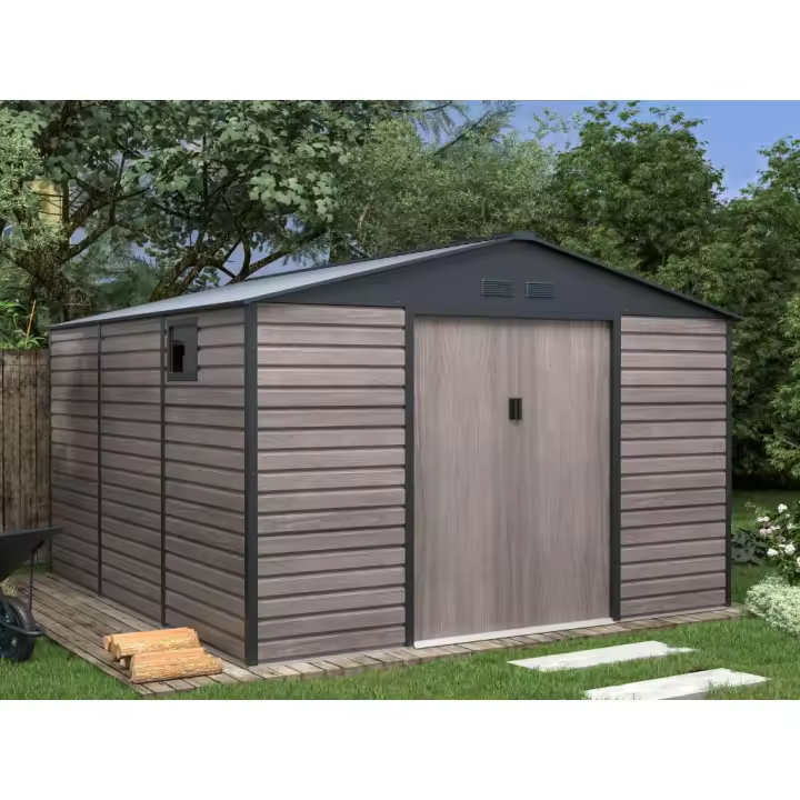 Vente-unique - Caseta de jardín metal de acero galvanizado efecto madera gris 13,12 m² ADELMO - 1