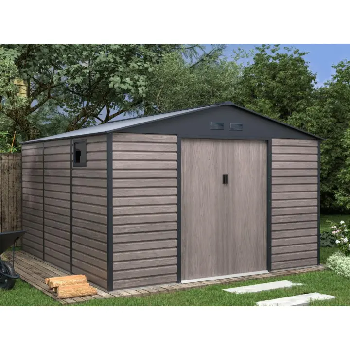 Vente-unique - Caseta de jardín metal de acero galvanizado efecto madera gris 13,12 m² ADELMO - 1
