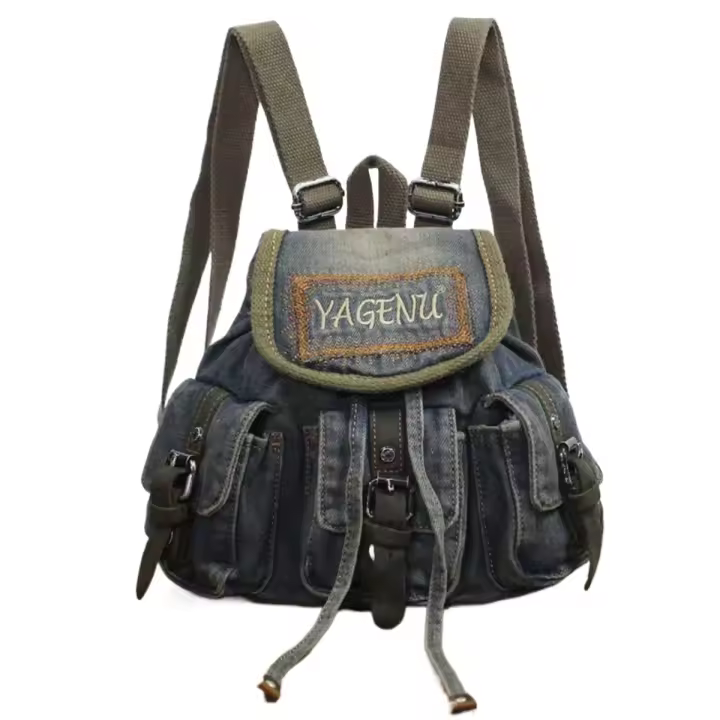 Mochila vaquera Vintage para mujer, bolso escolar informal con bordado de letras, Retro, estética Harajuku Y2k - 1