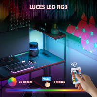 HOMCOM Mesa Gaming con Luces LED 110x50 cm Escritorio Gaming de Fibra de Carbono Mesa Gamer con Tomas de Corriente Estantes y Control Remoto para Oficina Estudio Negro - details 3