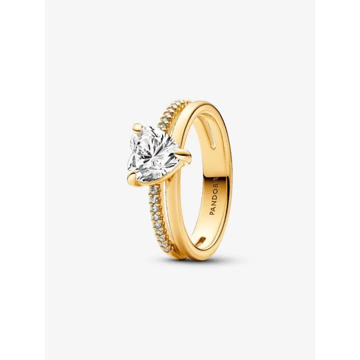 Pandora - Anillo de Corazón de Doble Banda-Baño de Oro de 14K - 1