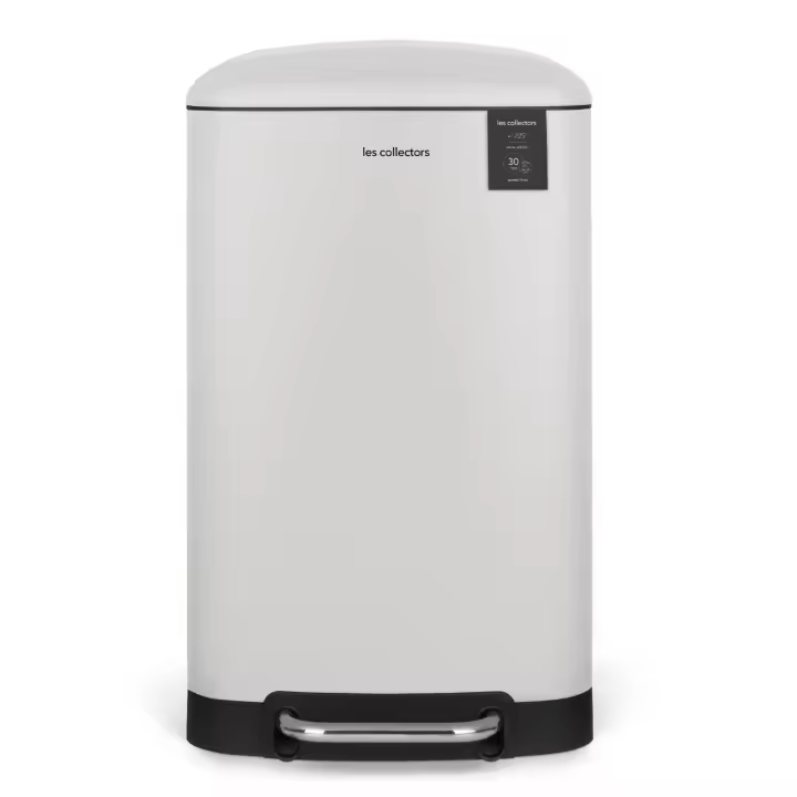 Les Collectors - Papelera de cocina con pedal de acero inoxidable n.º 728 blanco, capacidad 30L, compacto, cubo interior extraíble, diseño elegante, acabado mate, resistente, cierre de tapa silenciosa - 1
