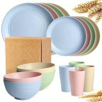 16 piezas de Vajilla de paja de Trigo irruble, juego de Vajilla reutilizable, Luz microonda APA para lavavajillas, platos, tazas, cuencos para camping RV Picni - details 8