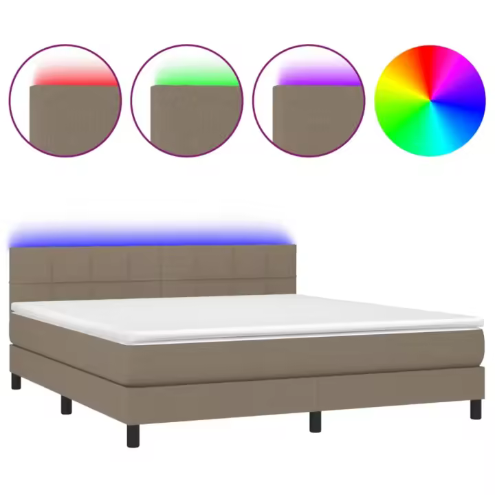 vidaXL Cama box spring colchón y luces LED tela gris taupe 160x200 cm - 1