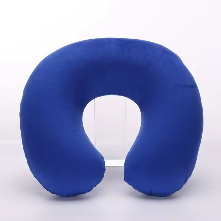 Almohada de viaje en forma de U inflable soporte cervical para el cuello cojín de felpa corto esenicial para el descenso en la oficina y dormir - 1
