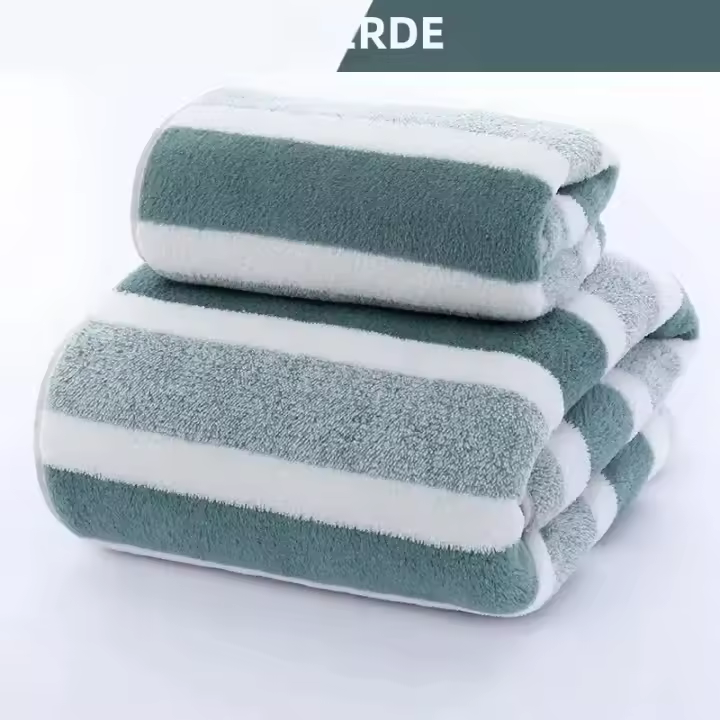Juego De Toallas De Bano Con Patrón Rayado Toalla Suave Absorbente Y Secado Rápido Para El Baño Hecho De Tela De Veludo - 1