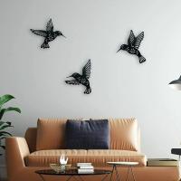 Arte De Muralla De Colibrí De Metal En Negro Set De 3 Decoración Concisa De Hierro Silueta De Arte De Pared Colgante - details 2