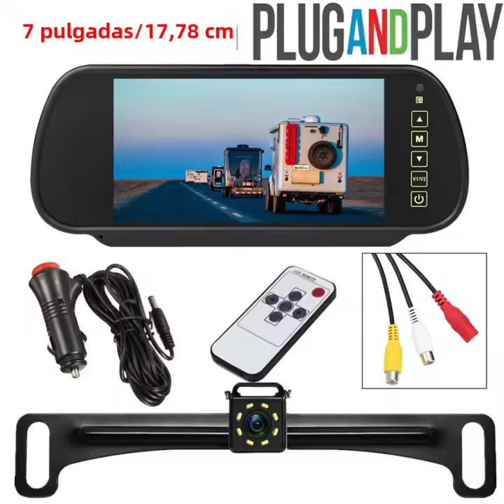 Monitor De Espejo De 7' Con Visión Nocturna Y Cámara De Retroceso Para Coche Accesorios De Automóvil Fácil Instalación - 1