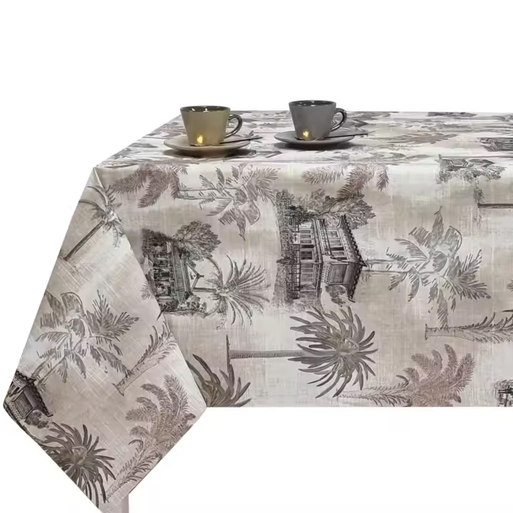 Mantel de tela antimanchas, Rectangular, Fácil de limpiar, Lavable, Impermeable, Ideal para interior y exterior, Estilo retro, Árbol, Tropical - 1