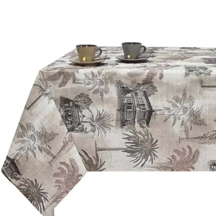 Mantel de tela antimanchas, Rectangular, Fácil de limpiar, Lavable, Impermeable, Ideal para interior y exterior, Estilo retro, Árbol, Tropical - 1