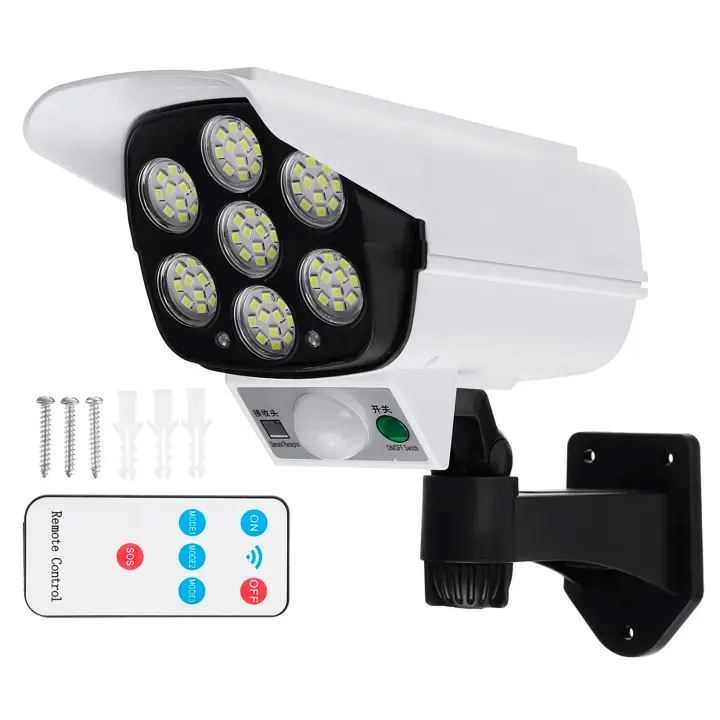 ER Lámpara solar de pared LED exterior con sensor de Movimiento | Foco Solar de Vigilancia with Shape de Cámara de Segurdad | Foco LED regulable con Handout | IP65 Resistant - 1