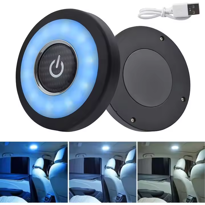 Luces de techo para interior de automóvil, luces de lectura universales de 12 V, luz de techo nocturna, luz de techo magnética, luz de techo para automóvil, blanco brillante, azul hielo - 1
