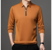 Camisa Polo De Manga Larga Color Sólido Para Hombre Con Cierre De Cremallera Cuello Polo De Algodón Moda Casual - details 3