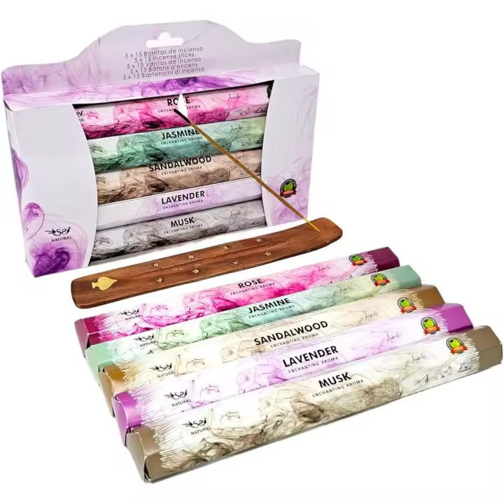 Pack 5 Inciensos Naturales Relajación Meditación Aromaterapia - Musk Lavanda Sándalo Rosas Jazmín - 1