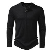 Camiseta De Algodón Para Hombre Con Botones Manga Larga Estilo Henley Color Sólido Transpirable Moda Versátil Slim Fit Casual - details 4
