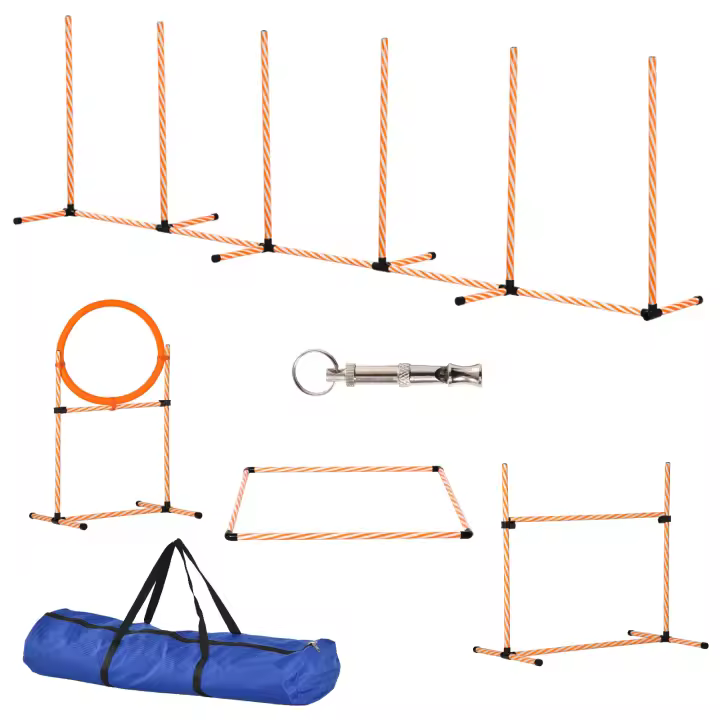 PawHut Set de Entrenamiento de Agilidad para Perros de 4 Piezas Juego de Agilidad para Perros con Piquetes para Slalom Zona de Reposo Valla y Anillo de Salto Naranja - 1