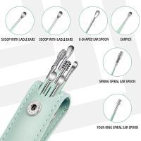 6 piezas de acero inoxidable cuchara de oído limpiador de cera de oído, juego de removedor de cera de oído reutilizable para uso personal y doméstico Herramientas de limpieza de oído (verde) - details 0