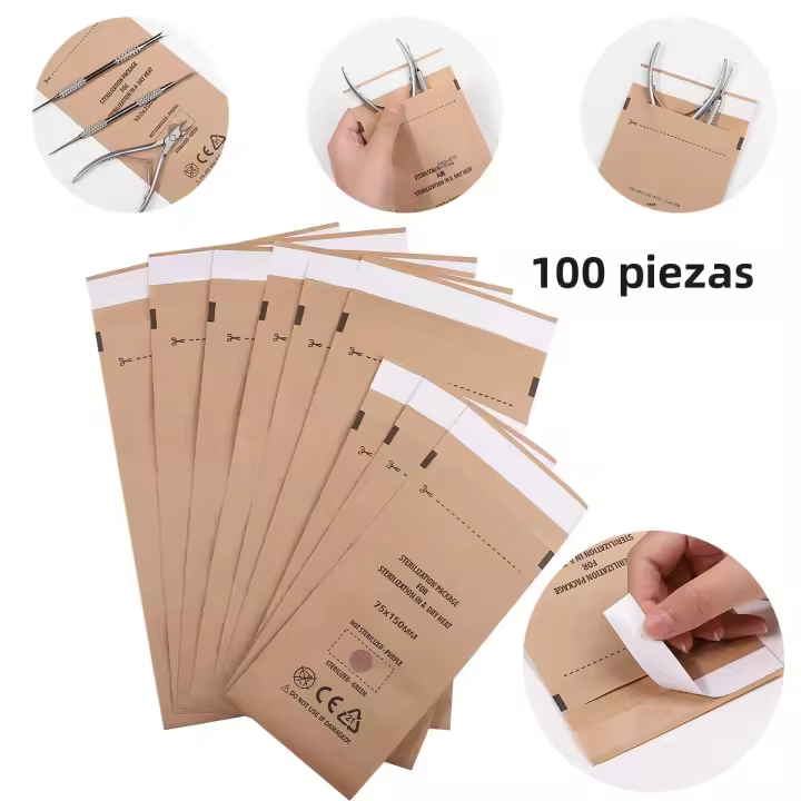 50/100Pcs Bolsas De Papel Kraft Desinfección Y Estéril Para Herramientas De Manicura Bolsa De Estéril Para Uñas Pouch De Desinfección Y Estéril - 1
