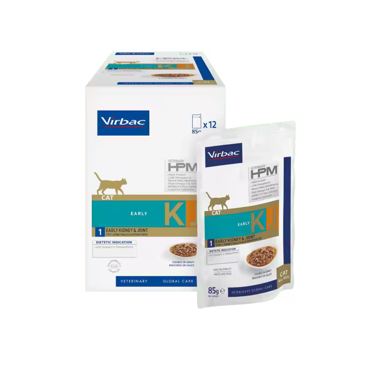 Virbac Veterinary HPM Early Kidney & Joint KJ1 Comida Húmeda para Gatos -12 unidades x 85 gr - 1