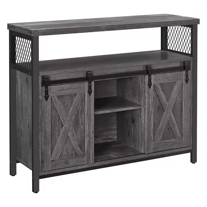 Armario de cocina, elegancia rústica para tus festines, diseño en madera marrón con puertas de correderas y paneles de malla, versátil y funcional, ¡descubre la calidez en cada rincón! - 1
