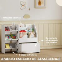 AIYAPLAY Estantería Infantil para Juguetes, con 6 Cajas Extraíbles, 3 Estantes Abiertos y Cajón Inferior con Ruedas, Organizador de Juguetes para Dormitorio, Sala de Juegos, Guardería, Blanco - details 3