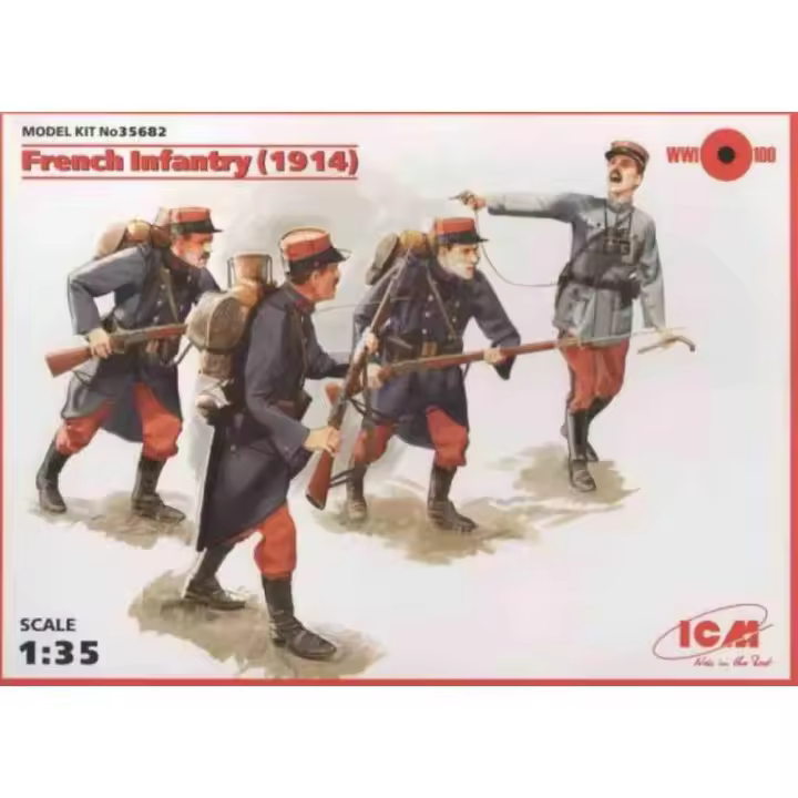 ICM Infantería Francesa 1914 - Conjuntos de 4 Soldados de Infantería Francesa - Primera Guerra Mundial - Pantalones Rojos y Casaca Azul - 1