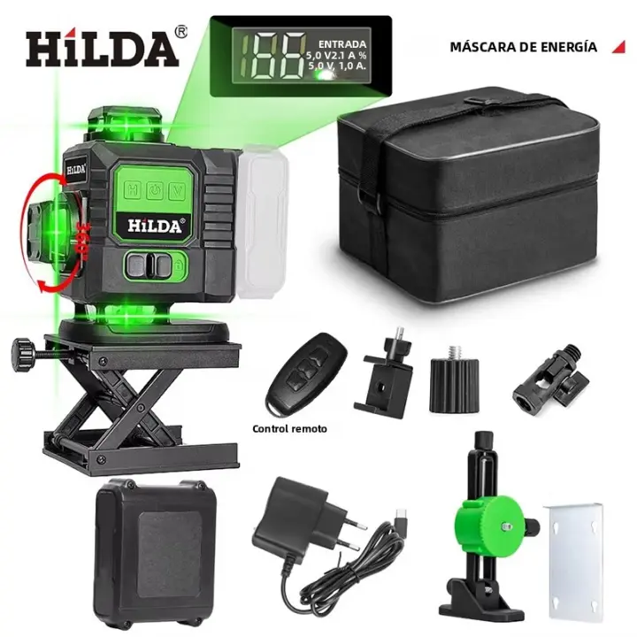 Nivel Laser HILDA Con Ventana Giratoria De 16 Líneas Horizontal Y Vertical Autocorrección 360° Herramientas De Nivel De Láser Ultra Fuerte - 1