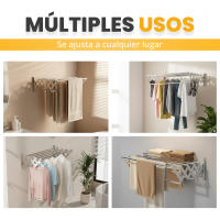 RELAXTY Tendedero de Pared Plegable - Diferentes longitudes | Extensible para Interior y Exterior con 5 Barras de Secado y Pinzas Incluidas - details 1