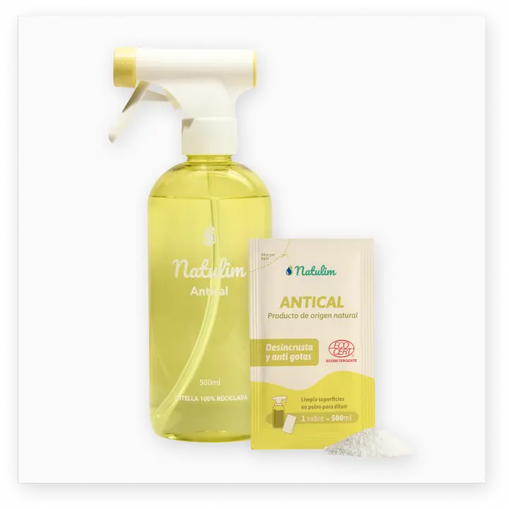 Natulim Pack Limpiador Antical - Limpieza Eficaz para Azulejos, Duchas, Lavabos y Griferías - Set de pulverizador infinito 500 ml + 2 Sobres de Recargar ( 1 socbre = 500 ml) - 1
